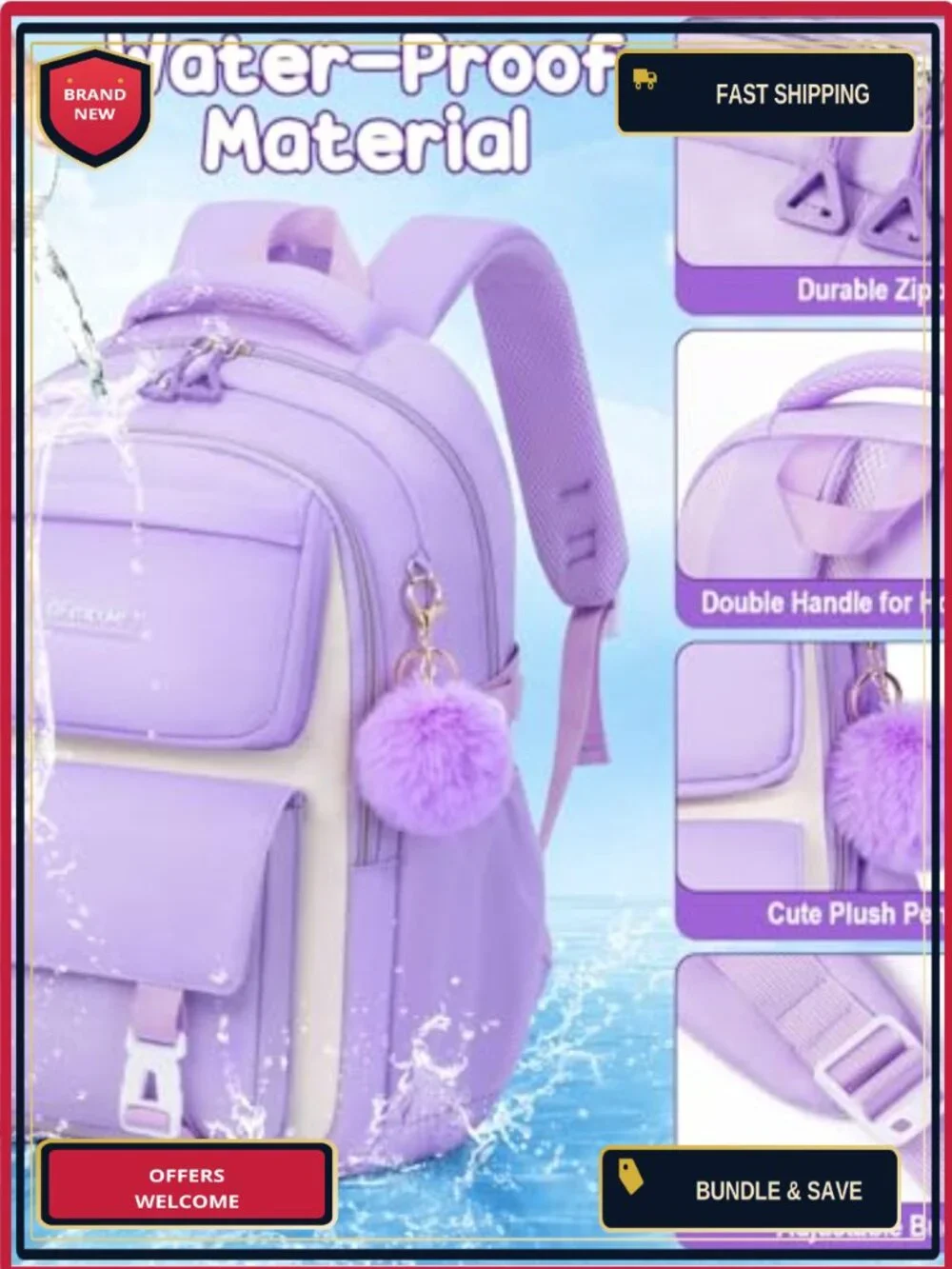 Waterproof School Backpack Set for Girls with Lunch Bag and Pencil Case,